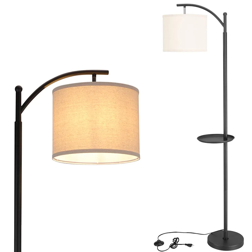 Lampada Piantana Terra Design Moderno Paralume E27 Tessuto con Tavolino Nero