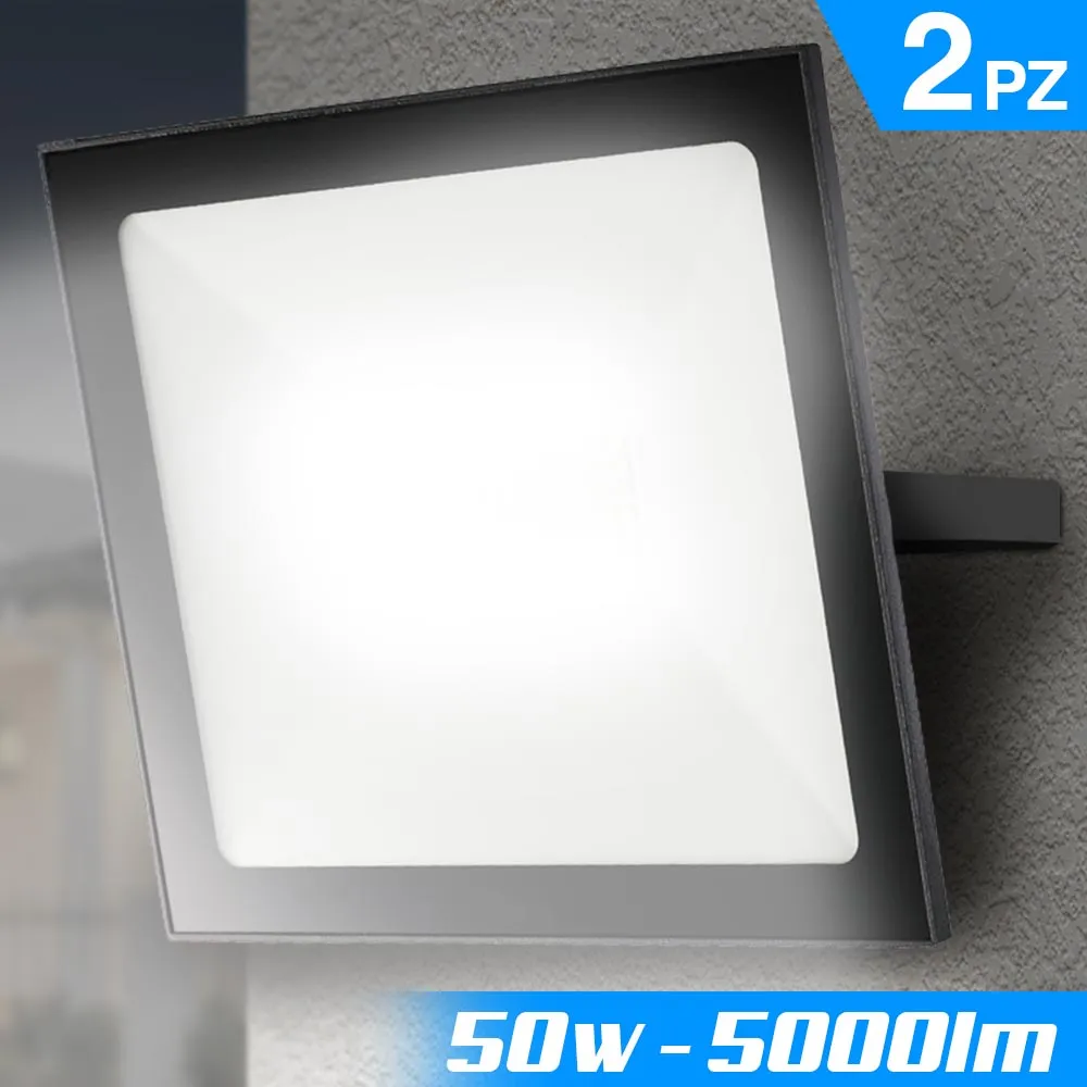 Set 2 Fari Led 50W Luce Alta Luminosita 5000lm Bianco Faro Faretti Esterno Slim