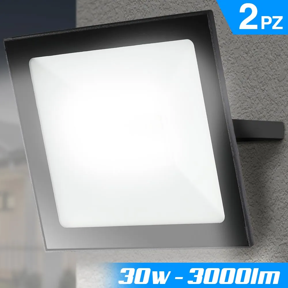 Set 2 Fari Led 30W Luce Alta Luminosita 3000lm Bianco Faro Faretti Esterno Slim