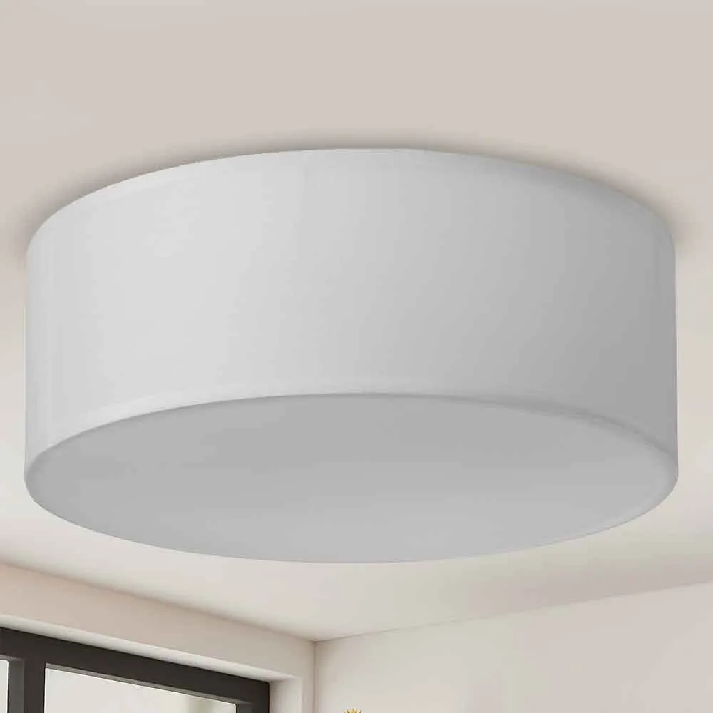 Lampadario Plafoniera in Tessuto 30cm Rotondo 2 Luci E14 Design Moderno Bianco