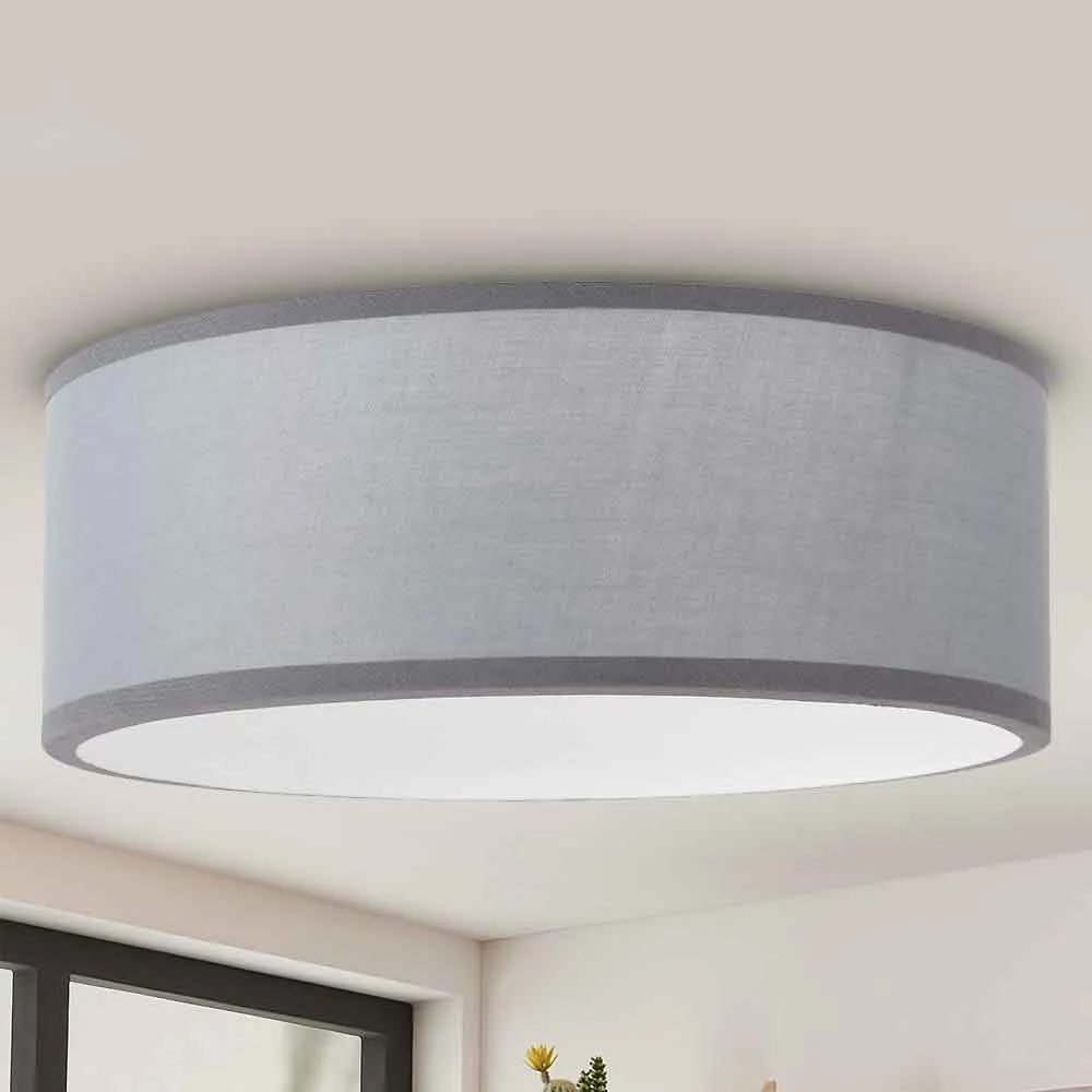 Lampadaraio Plafoniera in Tessuto 30cm Rotondo 2 Luci E14 Design Moderno Grigio