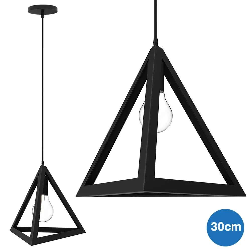 Lampadario Lampada Sospensione Piramide 30cm Design Moderno Paralume Nero