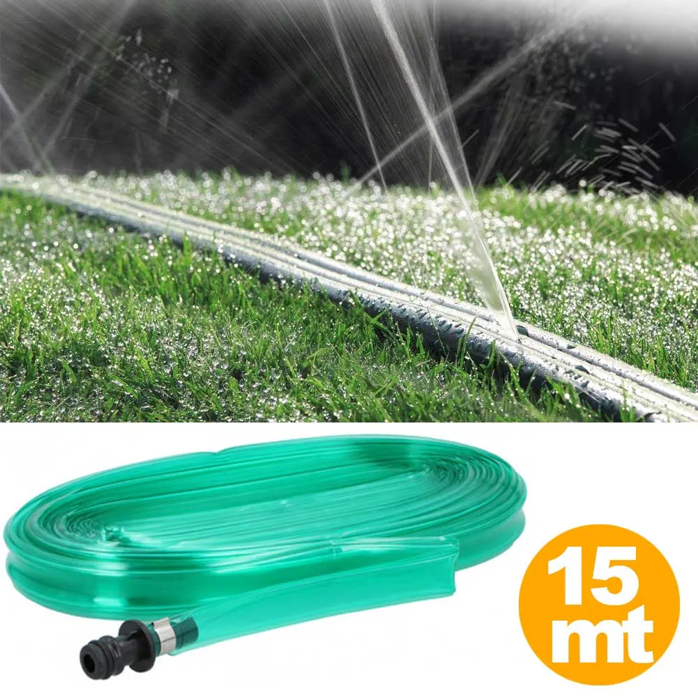 Tubo Piatto Microforato 15 Mt Irrigazione Giardino Piante Esterno con Connettore