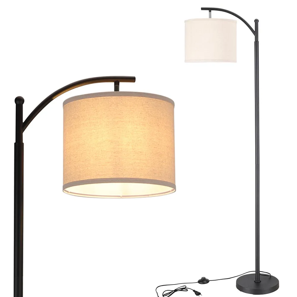 Lampada Piantana Terra Design Moderno Paralume E27 Tessuto e Metallo Nero