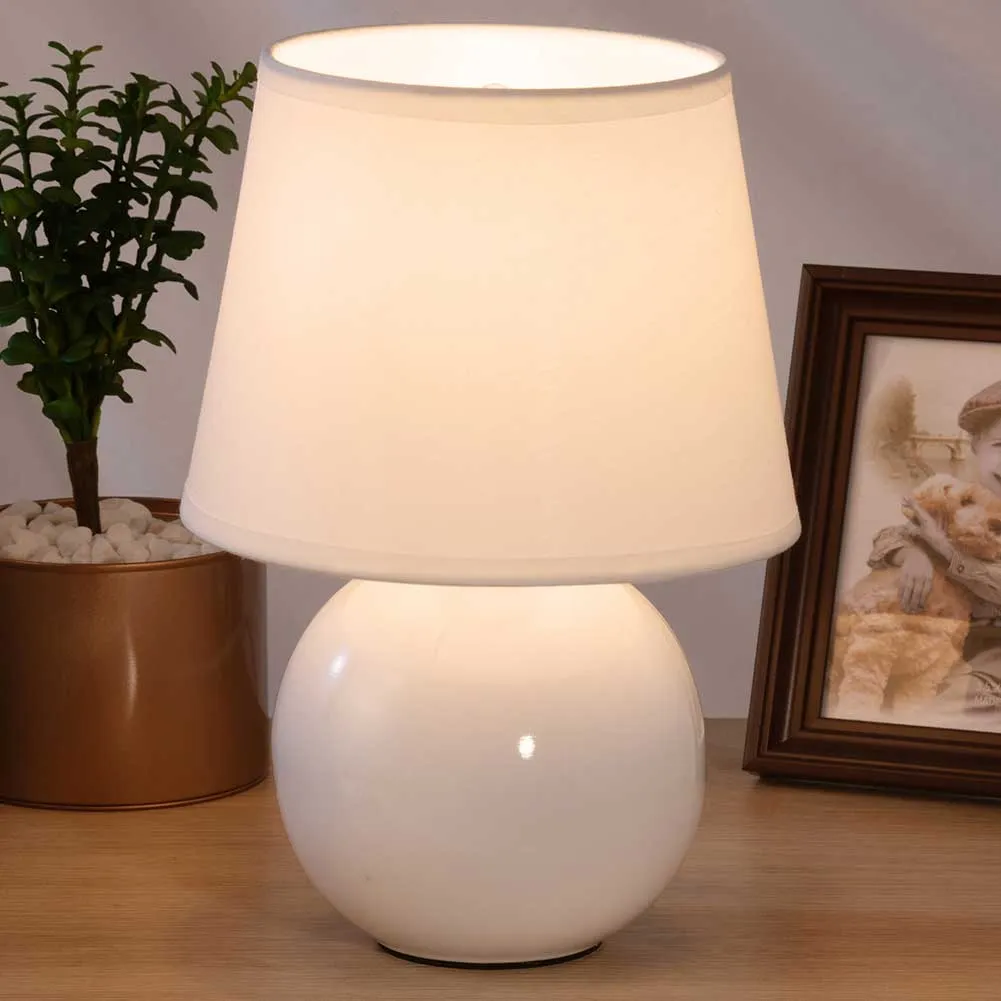 Lampada da Tavolo Lume Comodino Ceramica Tessuto Bianco Design Moderno Abatjour