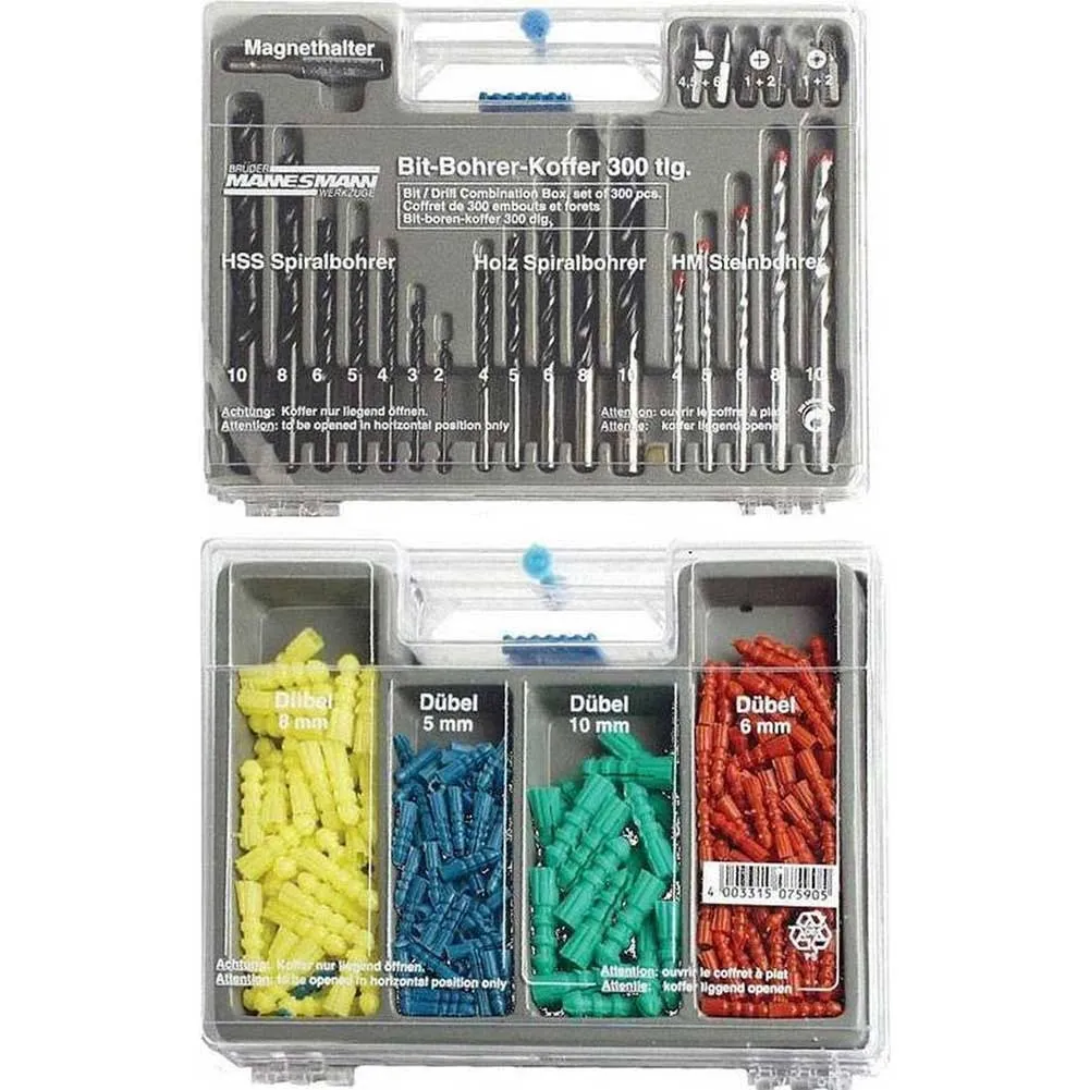 Set Punte Trapano Avvitatore + Tasselli Fisher 300pz Varie Dimensioni Valigetta