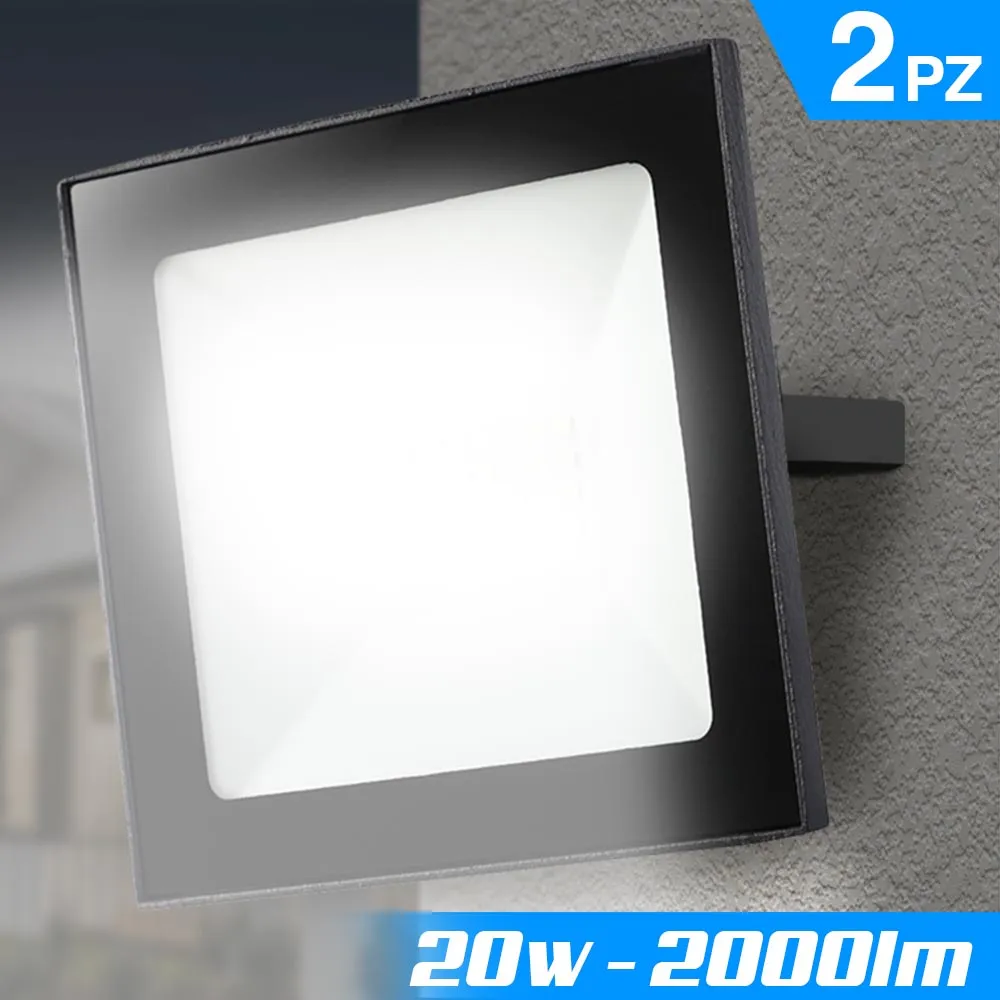 Set 2 Fari Led 20W Luce Alta Luminosita 2000lm Bianco Faro Faretti Esterno Slim