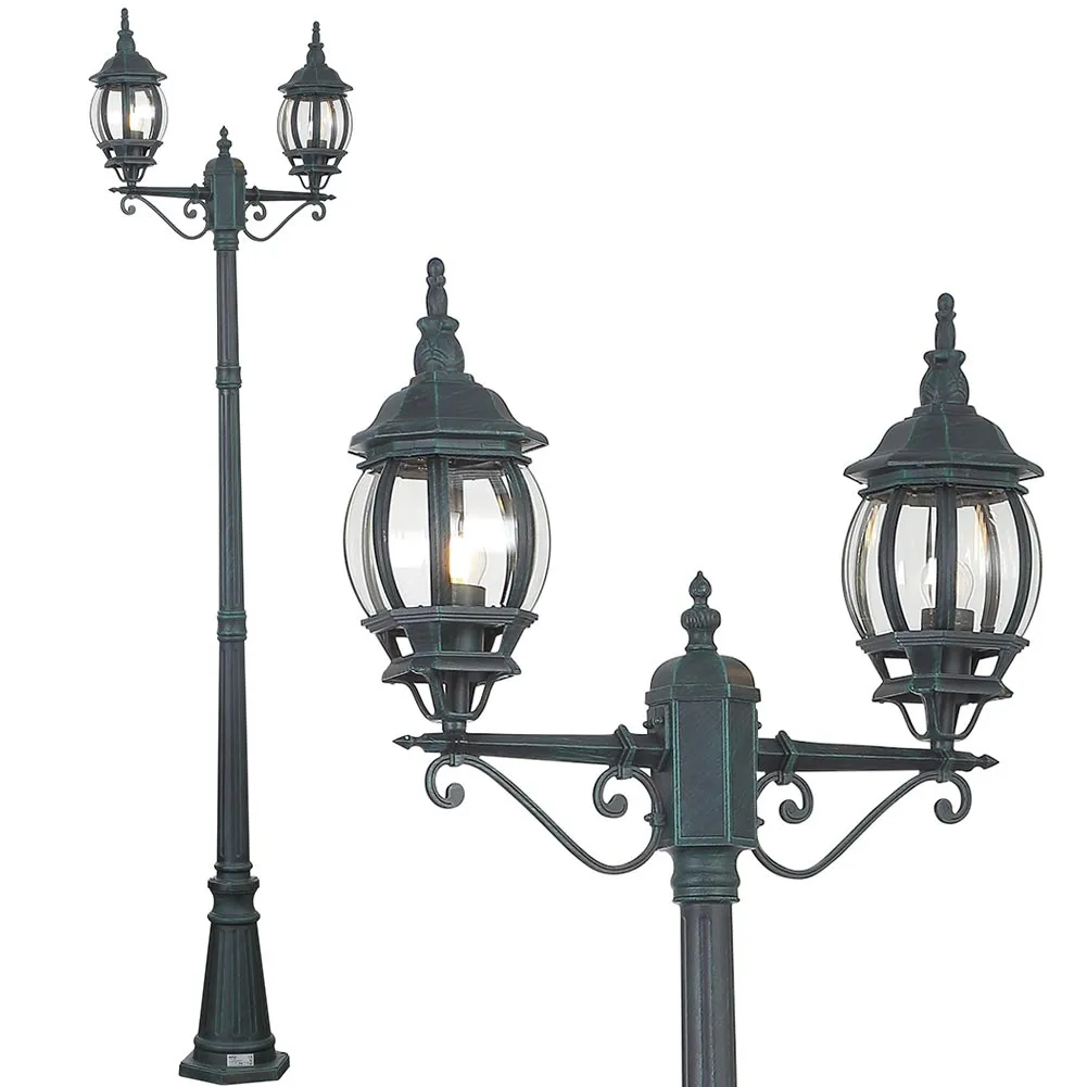 Lampione Vittoriano Classico da Giardino 2 Lanterne in Alluminio Bronzo 202cm