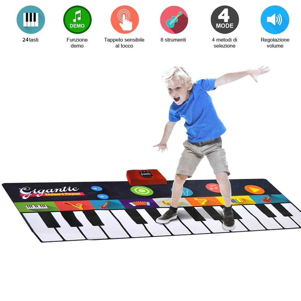 Tappeto Musicale Tastiera Pavimento Bambini 8 Strumenti con Registrazione e Demo