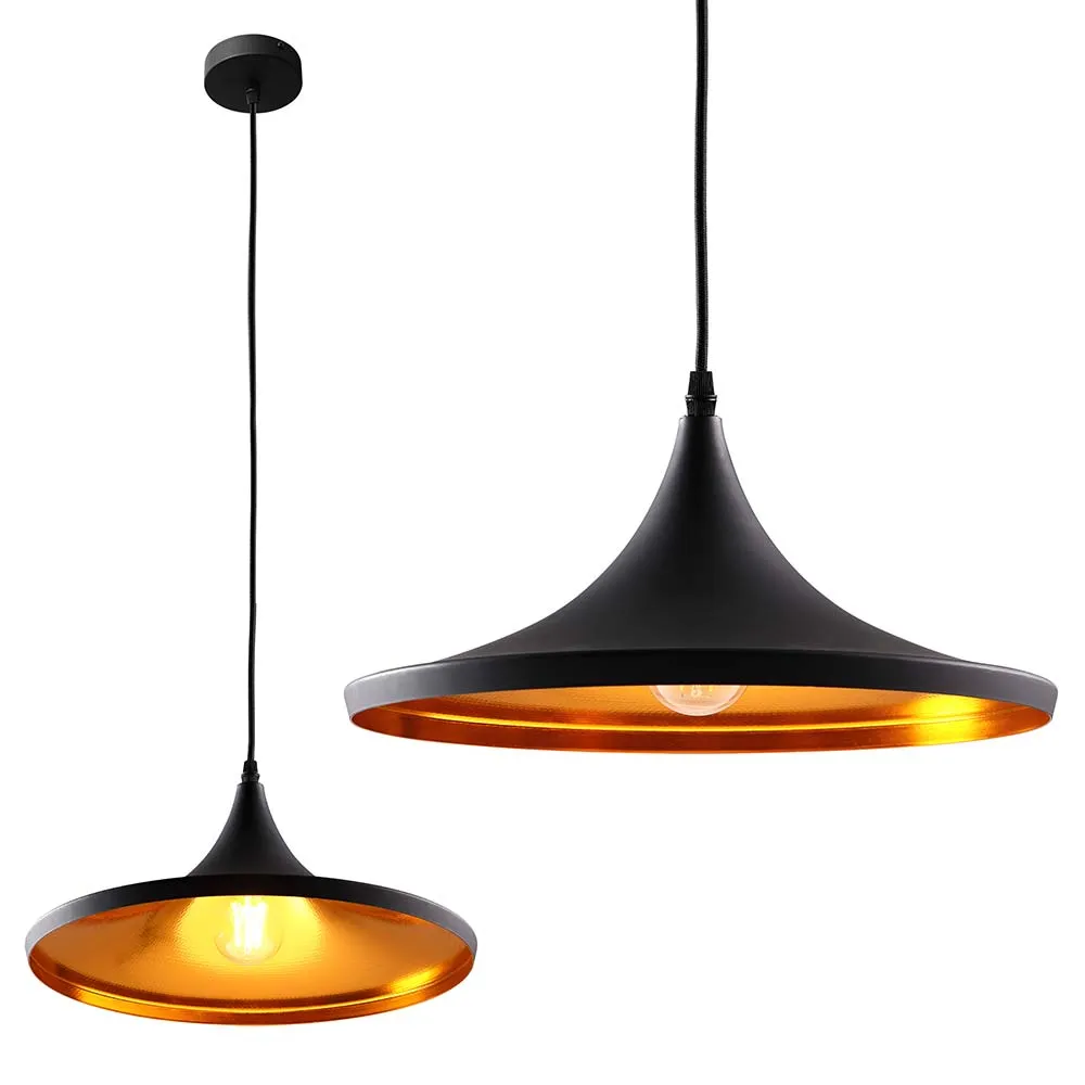 Lampadario Lampada Sospensione Design Moderno Industriale Paralume Nero Oro