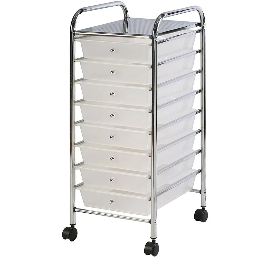 Carrello Cassettiera Multiuso Acciaio Casa Ufficio Estetista 8 Cassetti Bianco