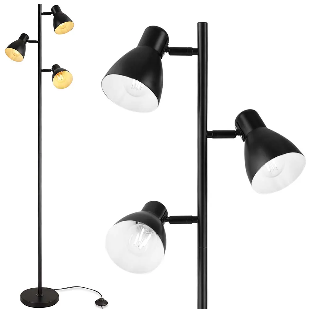 Lampada Piantana Terra Design Moderno Industriale Metallo 3 Luci Nero oro 166cm