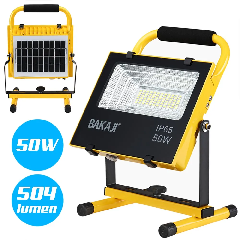 Lampada Faro Lavoro Portatile con Pannello Solare 50W 504lm Luce Emergenza SOS