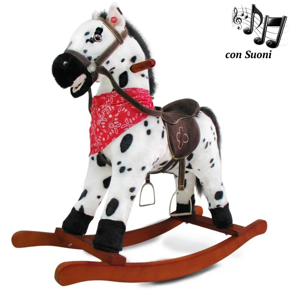 Cavallo a Dondolo Con Effetti Sonori Realistici Legno e Peluche Bambini Infanzia