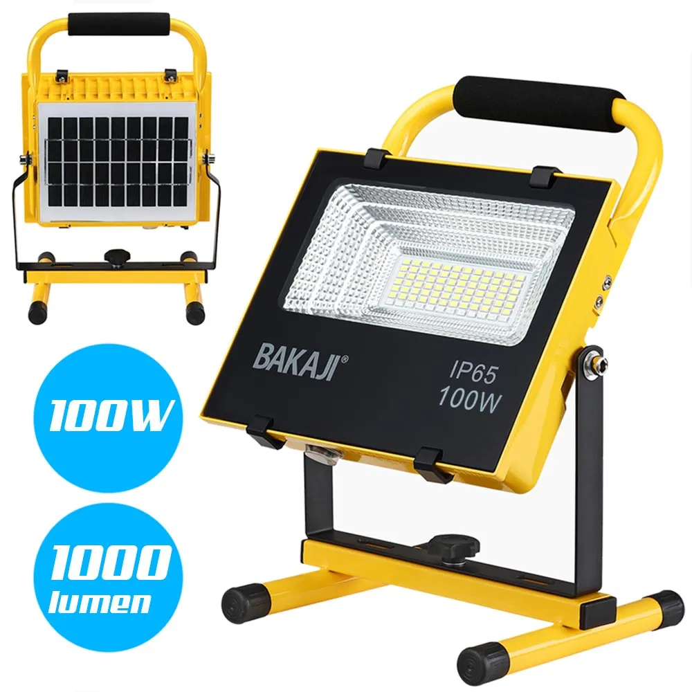 Lampada Faro Lavoro Portatile con Pannello Solare 100W 1000lm Luce Emergenza SOS