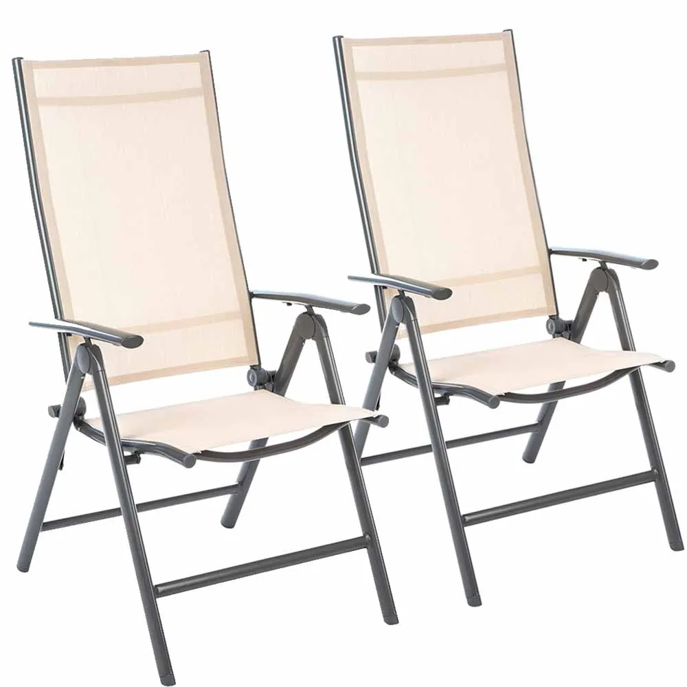 Set 2 Sedie Campeggio Sedia Pieghevole Giardino Reclinabile 5 Posizioni Beige