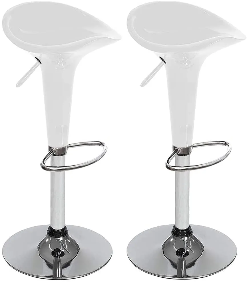 Set 2 Sgabelli Cucina Regolabile Acciaio e ABS Sgabello Girevole Bianco Casa Bar