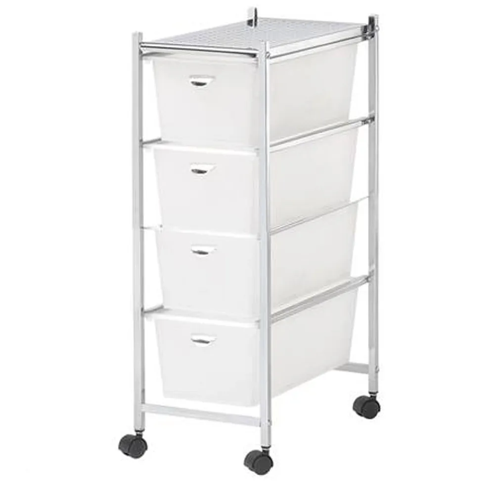 Carrello Bagno Acciaio 4 Ruote 4 Cassetti Plastica Cassettiera Estetista Bianco