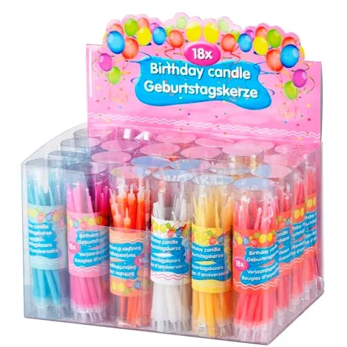 Set 18 pezzi candeline compleanno 0,5 x 11 cm in diversi colori