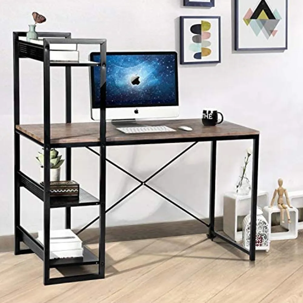 Scrivania Libreria Tavolo Porta PC Compuer Metallo Casa Ufficio Legno Scuro