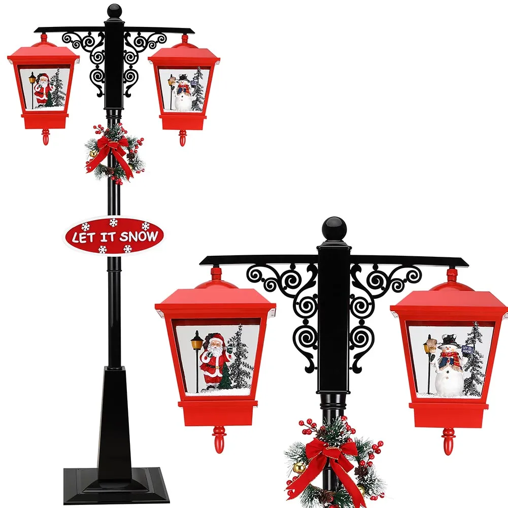 Lampione Natale con Luce LED Scena Natalizia Neve Motorizzata Musica 188cm Nero