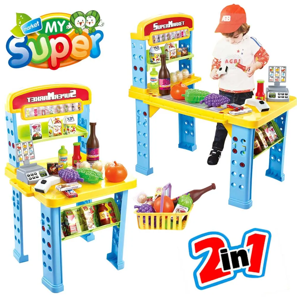 Playset Supermercato Giocattolo Bambini Banco Estensibile Luci Suoni Accessori