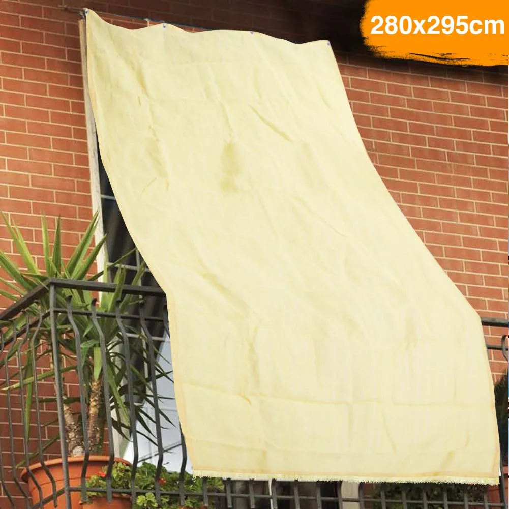 Tenda da Sole Telo Parasole 280x295 in HDPE con Anelli per Balcone Veranda Beige