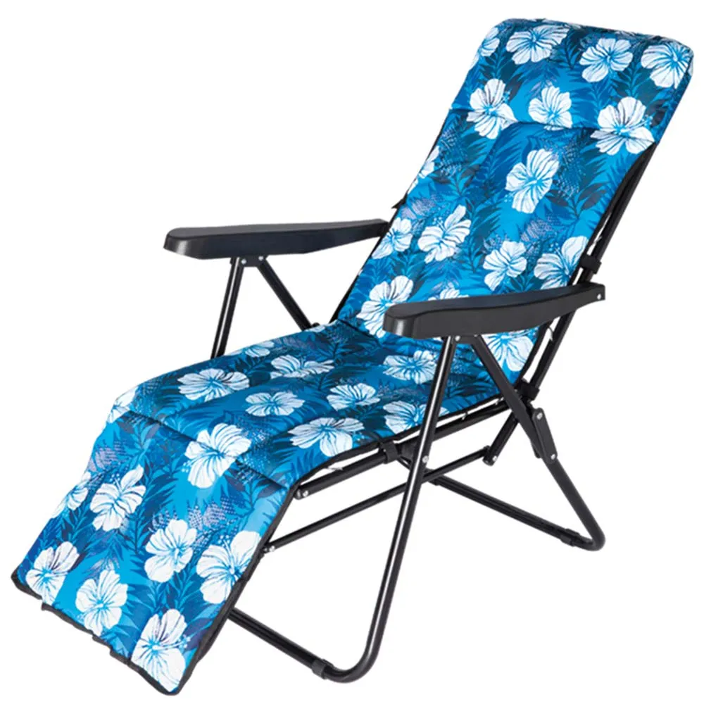 Sedia Sdraio Imbottita Reclinabile Poltrona Relax Struttura Metallo Fiori Blu