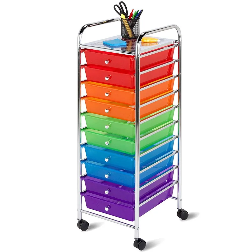 Carrello Cassettiera Multiuso Acciaio Casa Ufficio Estetista 10 Cassetti Color