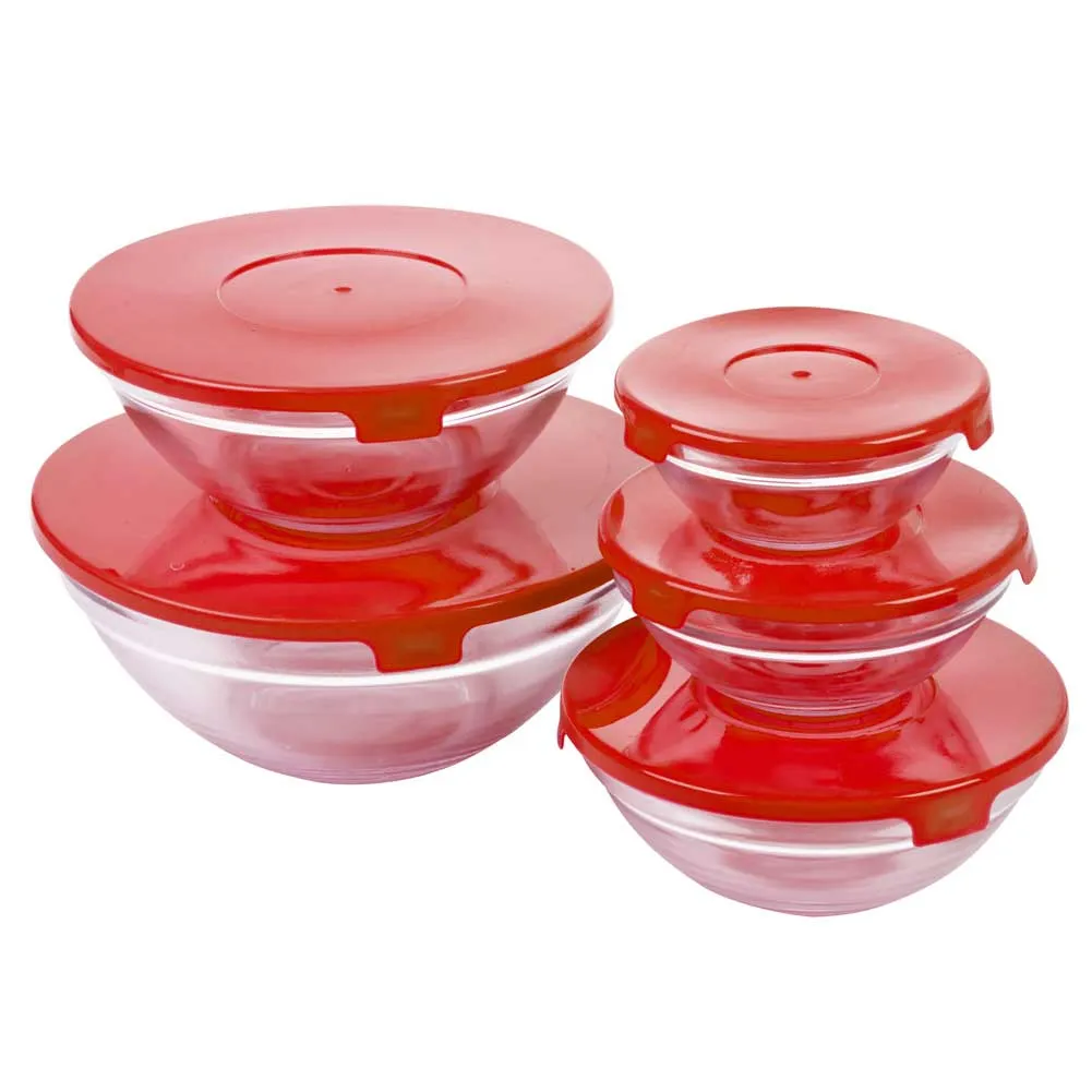 Set 10pz Contenitori Alimenti in Vetro Coperchio Contenitore Rotondo Plastica