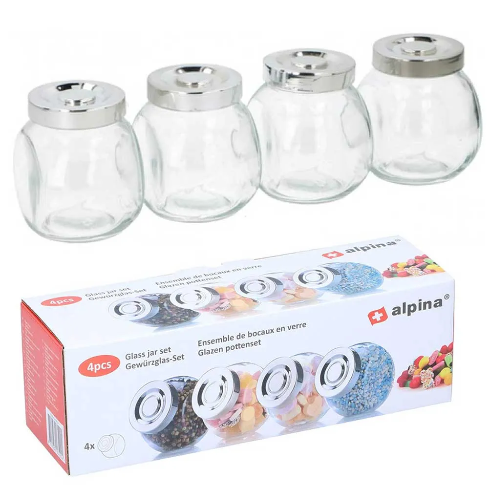 Set 4 Barattoli Contenitori Portaspezie Porta Alimenti Vetro con Coperchio 200ml