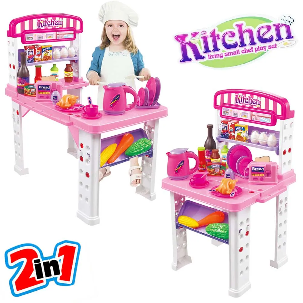 Playset Cucina Giocattolo Bambini Banco Estensibile Numerosi Accessori Gioco