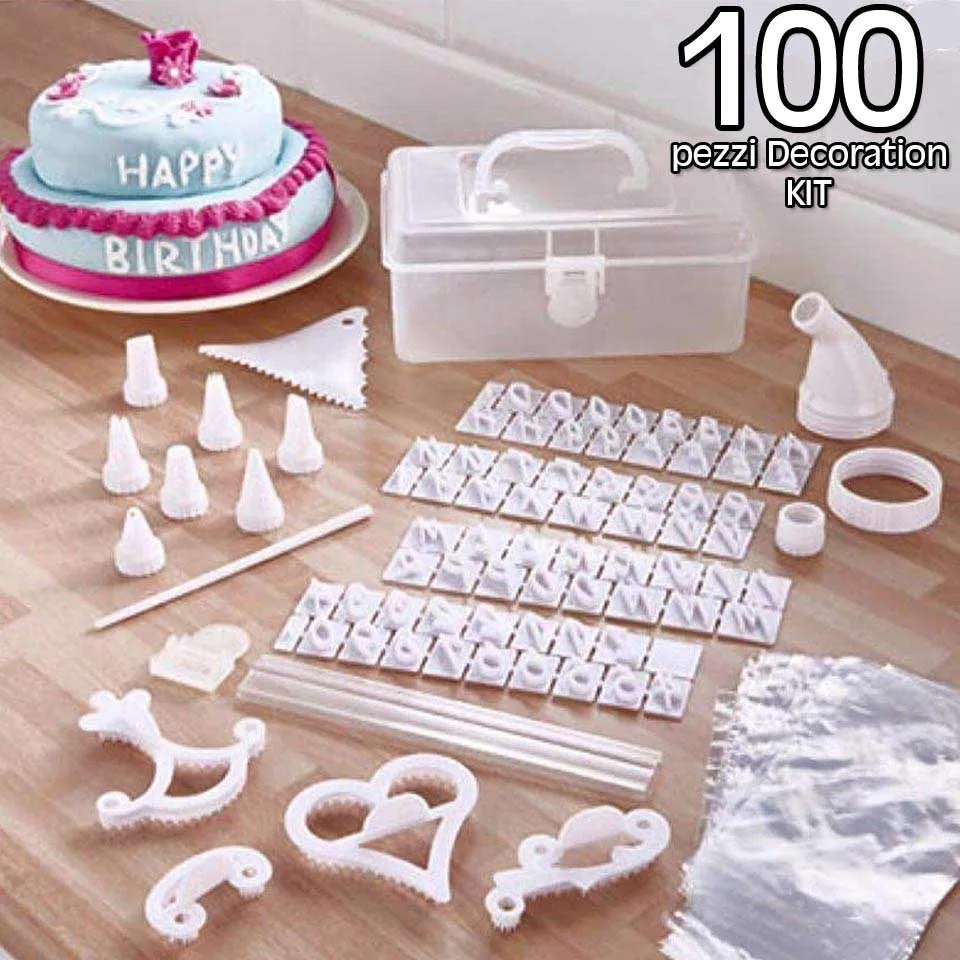 Set 100pz Decorazione Torte Cake Design Con Sac a Poche Beccucci Forme Custodia