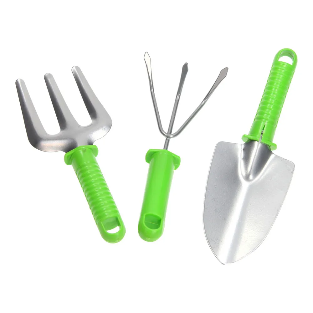 Set 3 Pezzi Utensili Giardinaggio Rastrello Pala Maniglia Manutenzione Giardino