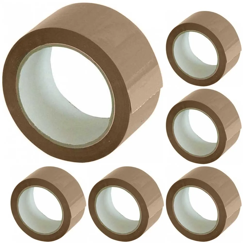 Set 6 Nastri Adesivi Avana 50mm x 66mt con Etichetta Nastro Imballaggio Marrone