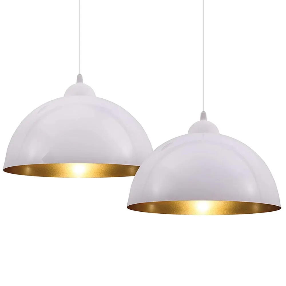 Set 2 Lampadari Sospensione Moderno Design Industriale Lampada Metallo Bianc Oro