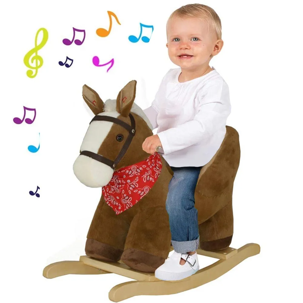 Cavallo Dondolo Cavalluccio Cavalcabile Peluche Gioco Bambini con Effetti Sonori