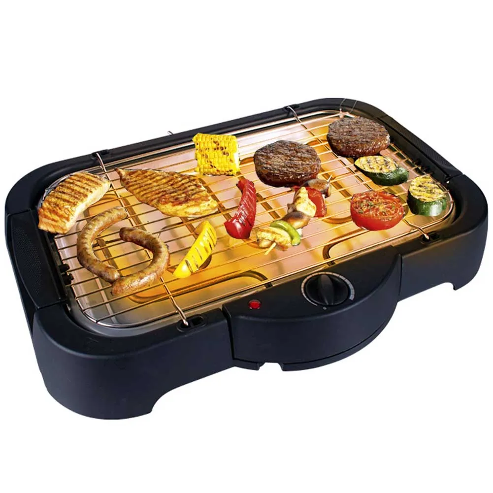 Barbecue Elettrico da Tavolo Griglia bbq con Termostato Regolabile 2000W Nero