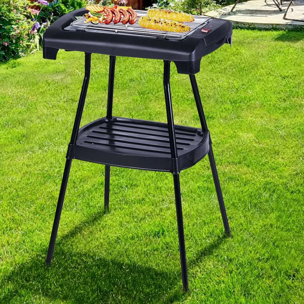 Barbecue Elettrico BBQ Supporto Griglia Bistecchiera Elettrica con Ripiano 2000W