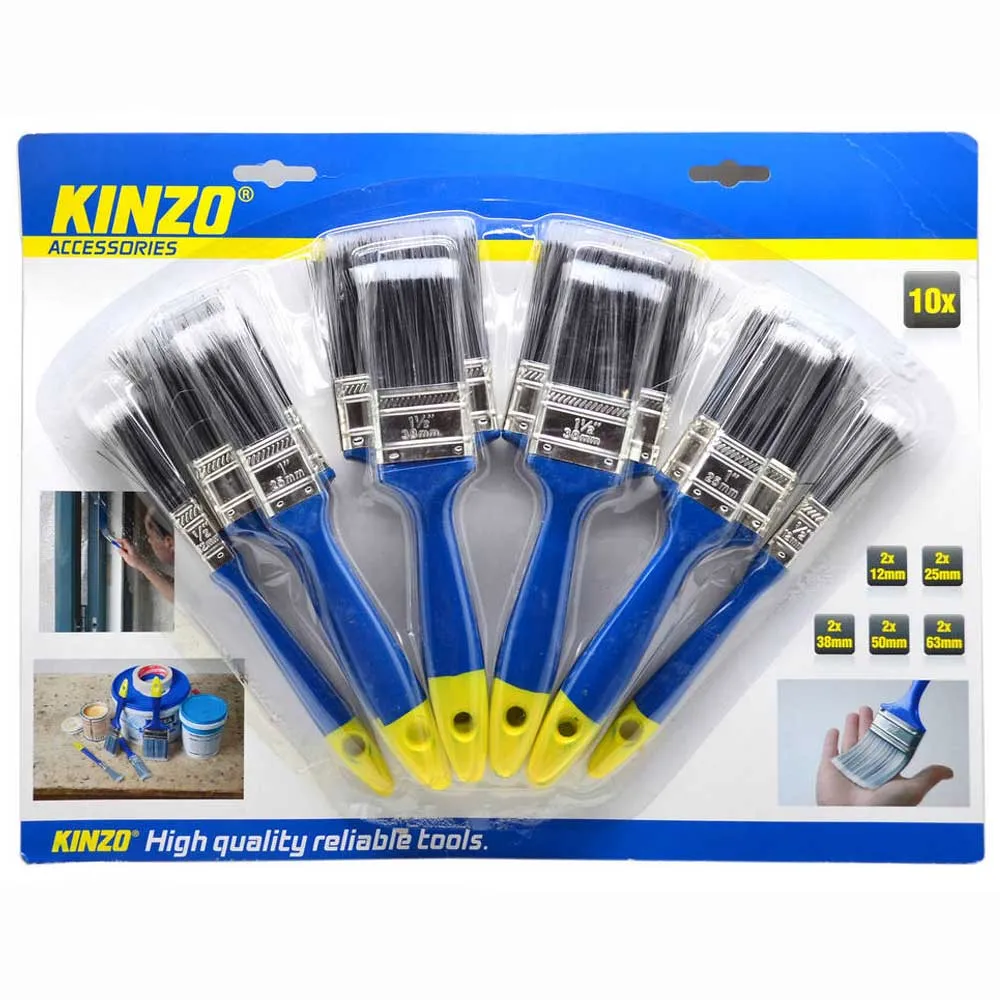 Set 10 Pezzi Pennelli Piatti Pennello per Pittura in Diverse Misure Kinzo