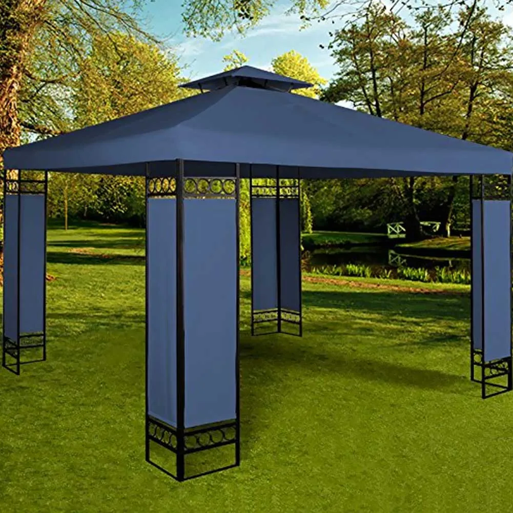 Gazebo Giardino 3x3 mt in Acciaio Inox con Teli Separe Antivento Tessuto Blu