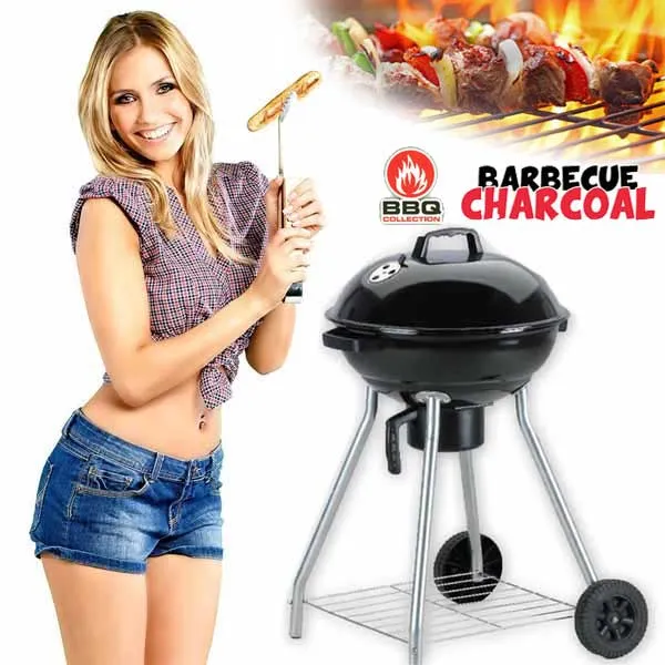 Barbecue Griglia Bbq Carbone Coperchio 2 Ruote Carbonella Giardino Acciaio Inox