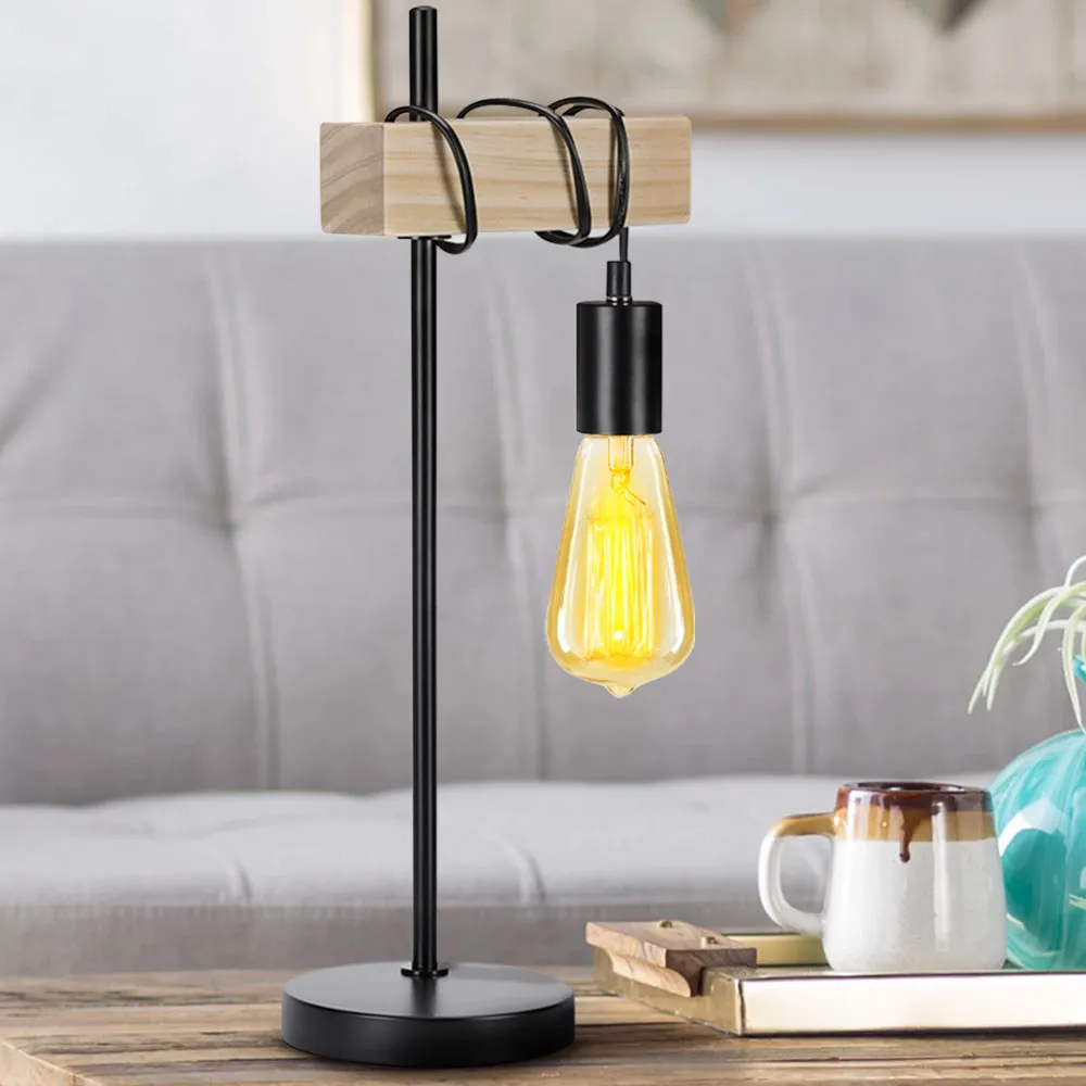 Lampada da Tavolo legno e Metallo Design Moderno Industriale Lampadina E27 25W