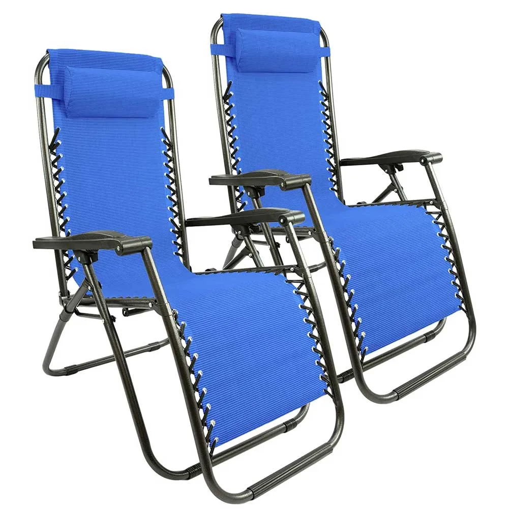 Set 2 Sedie Giardino Poltrona Relax Gravita Zero Pieghevole Acciaio Texilene Blu