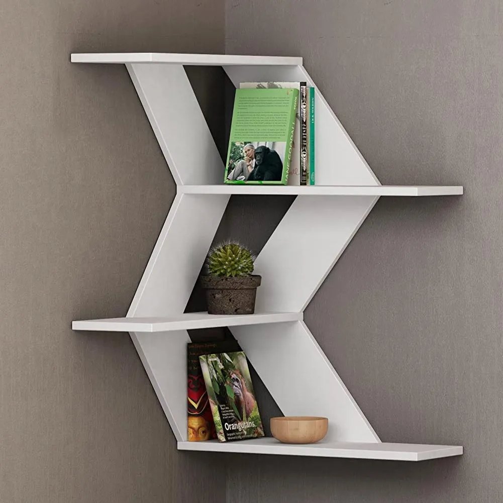 Libreria Scaffale Mensole Parete Angolare Moderna 4 Ripiani Angolo Bianco Legno