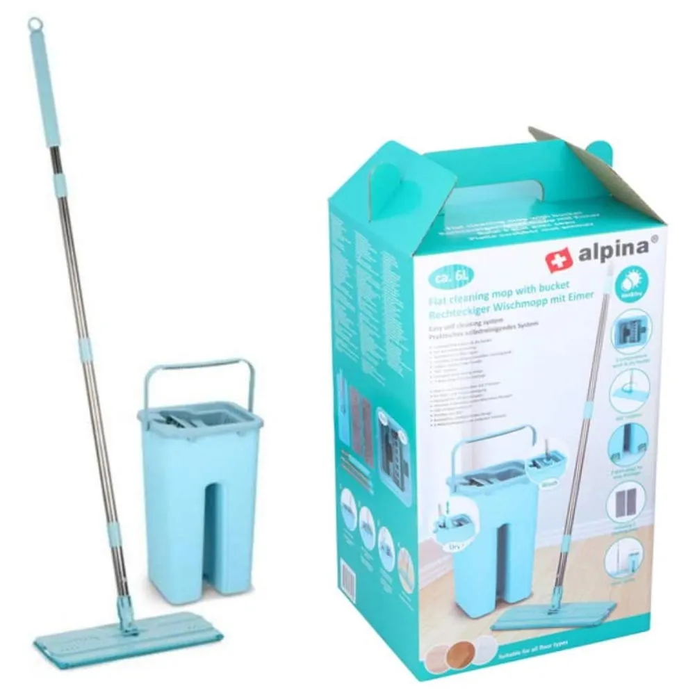 Set Mocio Microfibra + Secchio 2in1 MOP Lava Asciuga Pavimenti 6L Manico Acciaio