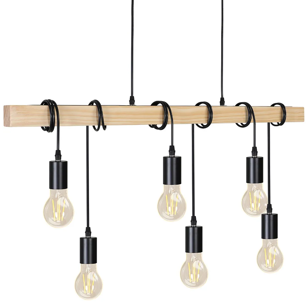 Lampadario Lampada Sospensione legno Metallo Design Moderno Industriale 6 Luci