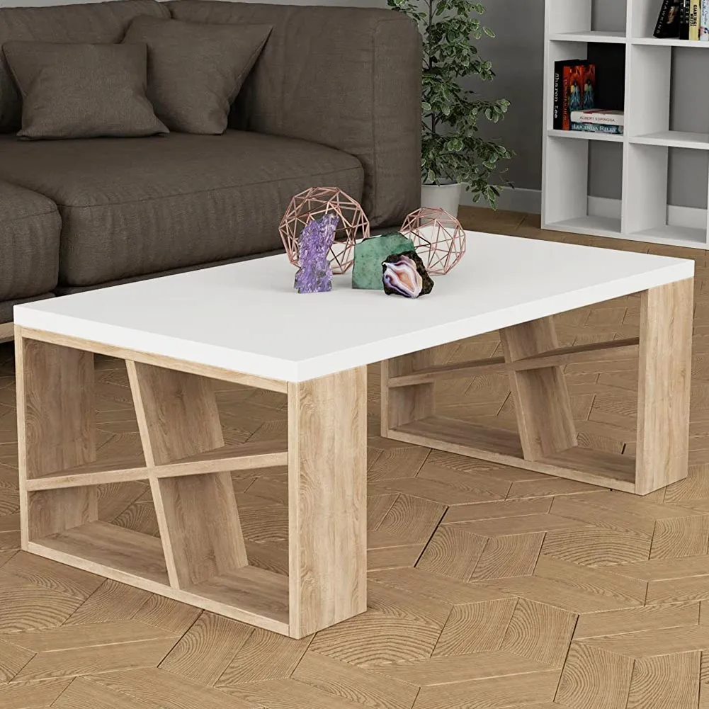 Tavolino Caffe Divano Salotto Rettangolare Basso in Legno Design Moderno Quercia