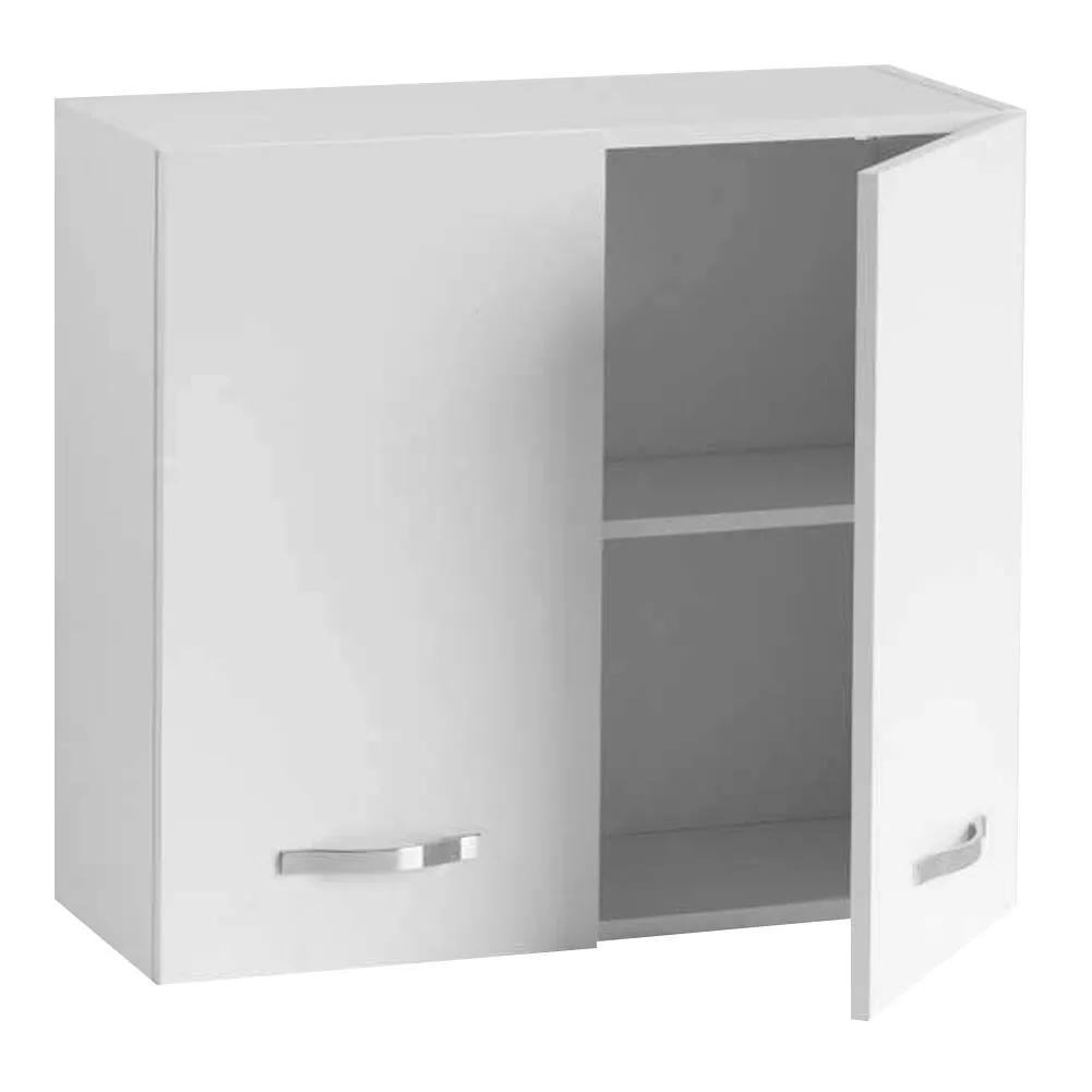 Mobile Pensile Cucina da Parete Muro in Legno 2 Ripiani 2 Ante 80x72x32cm Bianco