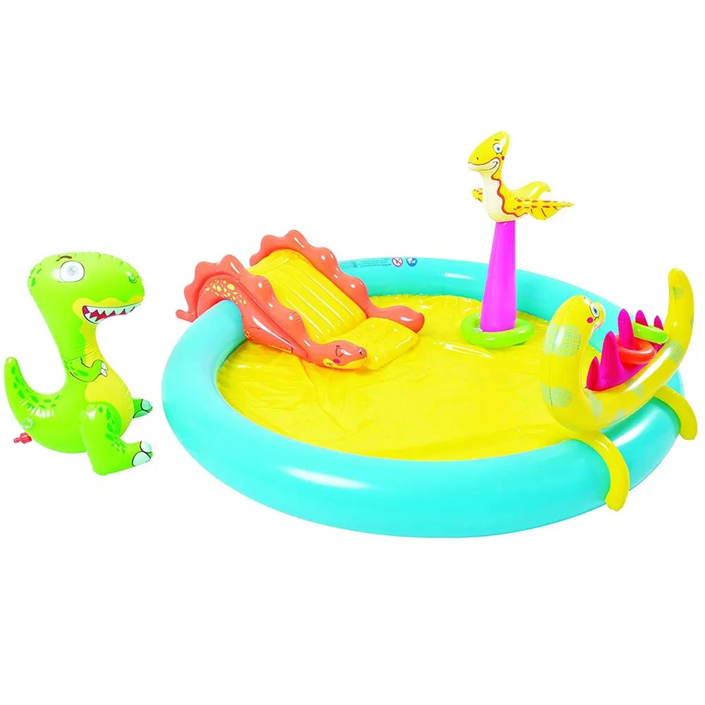 Piscina Parco Giochi Gonfiabile Dinosauri con Scivolo Canestro Doccia 215x171x85